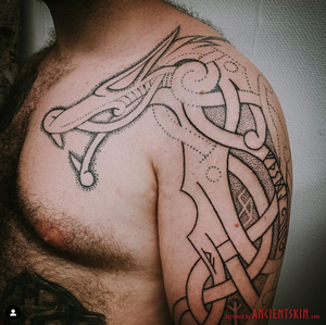 Jörmungandr or Nordic Dragon - Nordic Tattoo, Handpoked Tattoo, Vikingtattoo